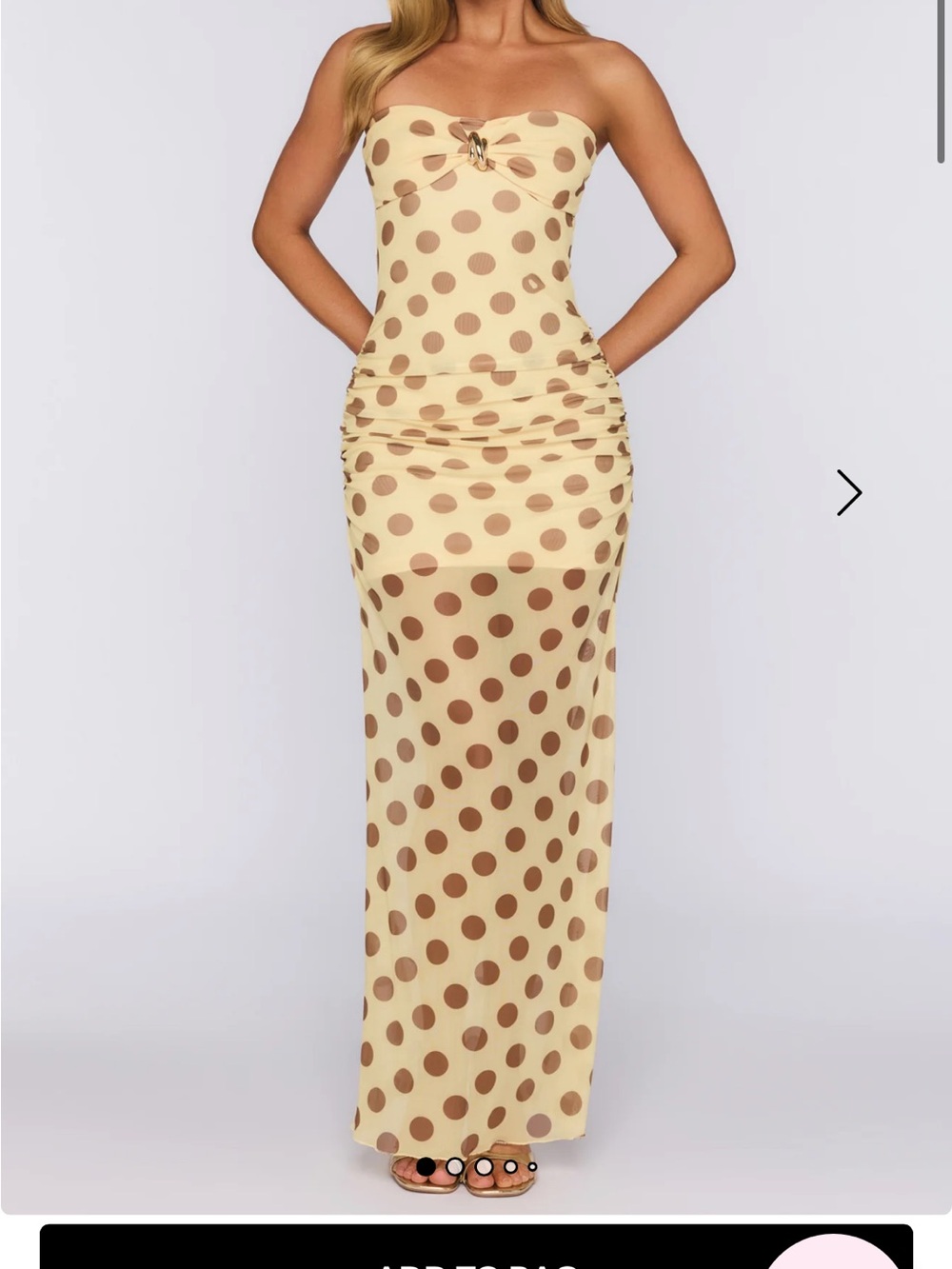 Hello Molly Cream Strapless Maxi Dress with Brown Polka Dots